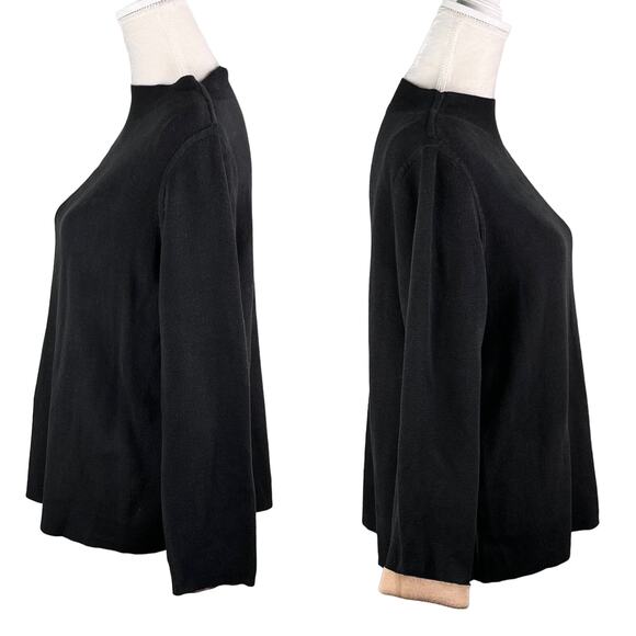 Eileen Fisher Sweater Large Silk Blend Black Beige Contrast Sleeve - Picture 4 of 15